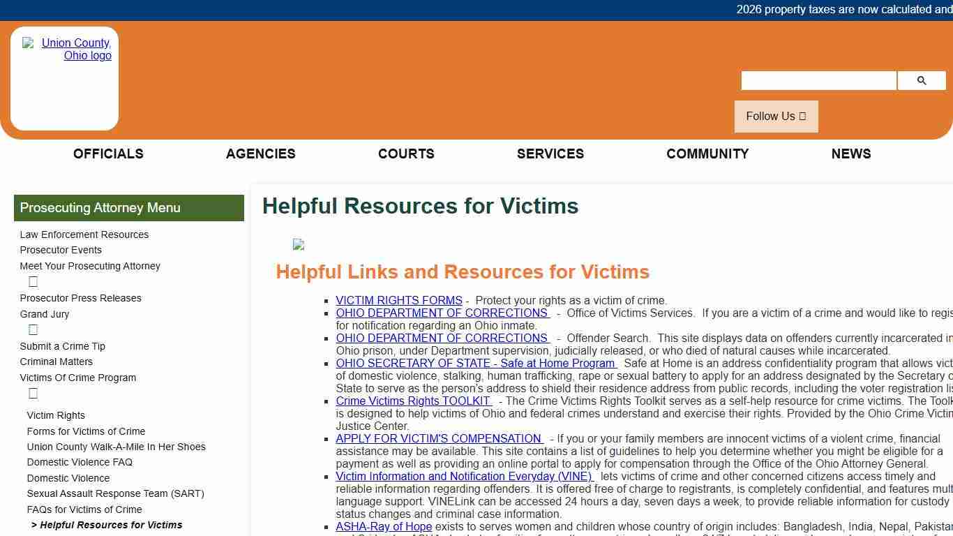 Union County, Ohio - Helpful Resources for Victims